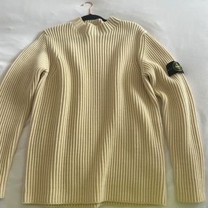 Stone Island Cream mock neck ribbed sweater